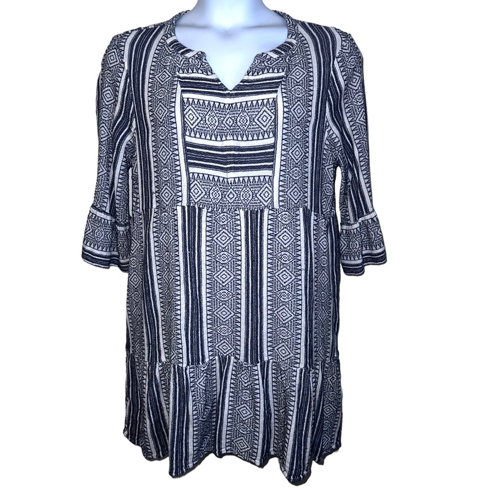 Macy’s Style & Co Tunic Dress Top Size XXL Blue & White Bohemian Style Relaxed